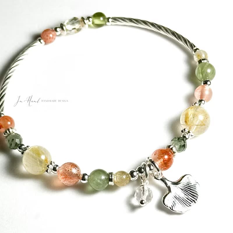 銀杏林秘境-鈦晶.太陽石.綠髮晶-設計手鍊