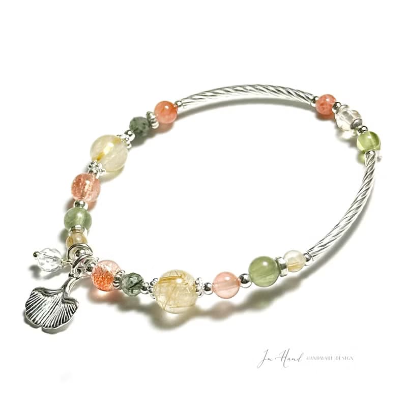 銀杏林秘境-鈦晶.太陽石.綠髮晶-設計手鍊