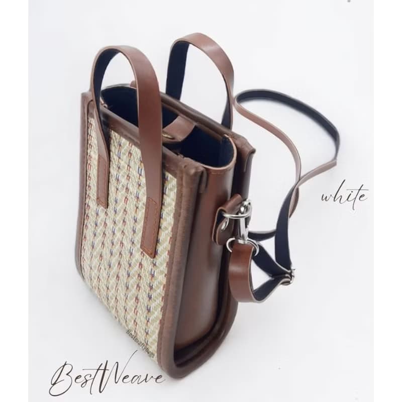 手工编织皮革苇席包