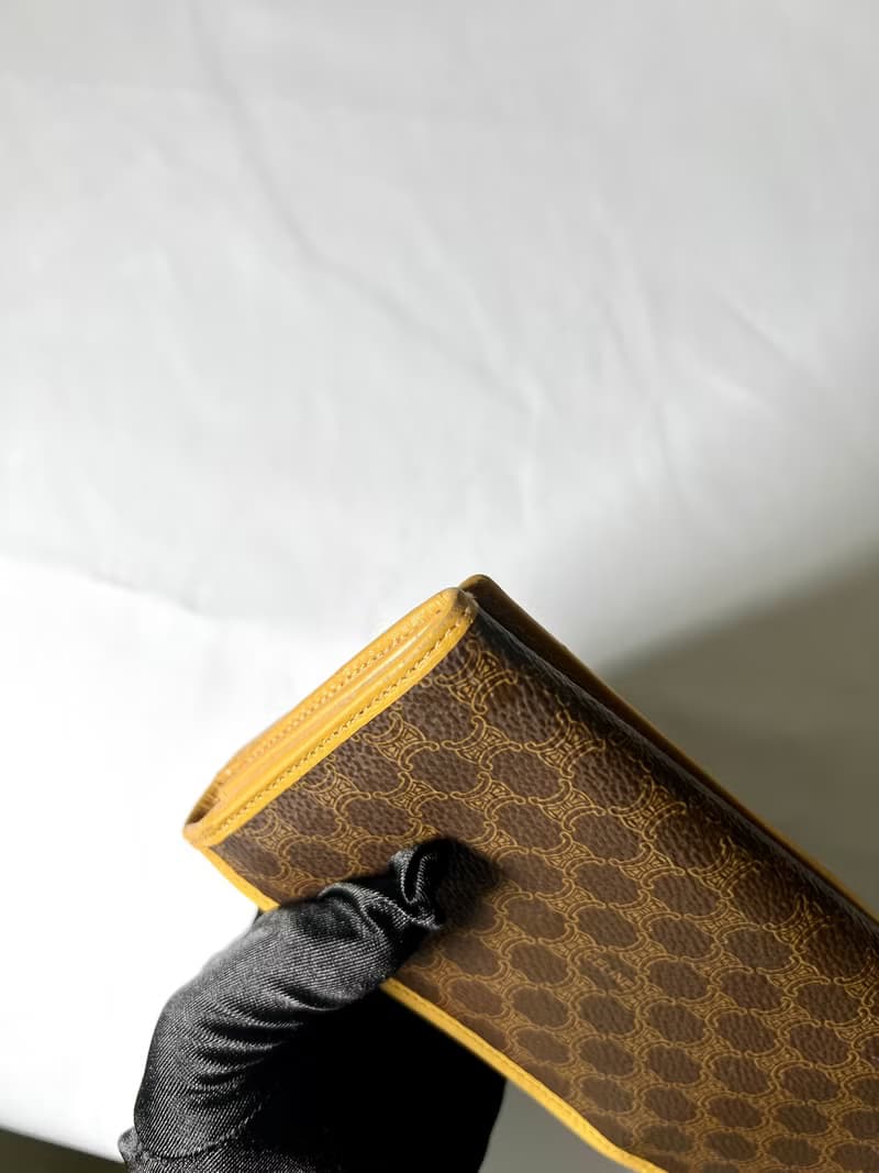 Celine啡色老花早期口金卡片套錢包長夾小手袋 日出中古二手