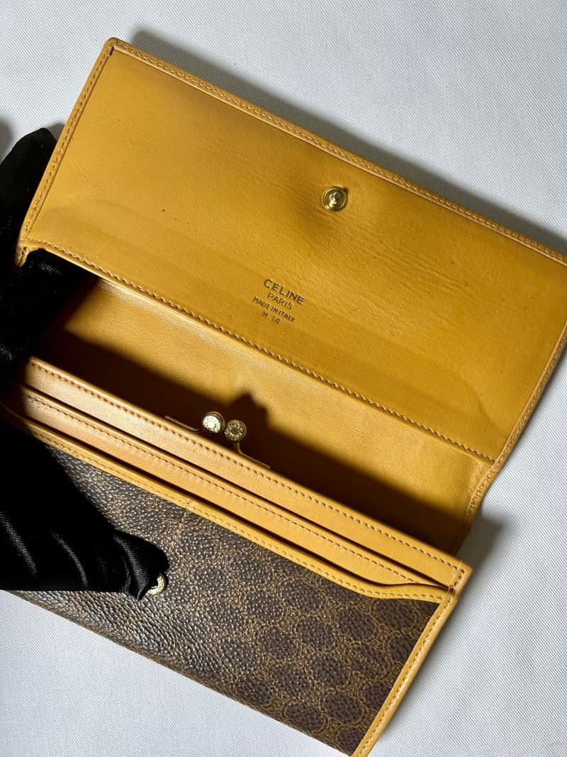 Celine啡色老花早期口金卡片套錢包長夾小手袋 日出中古二手