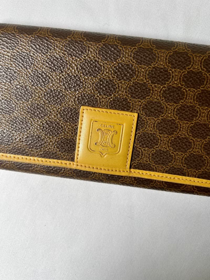 Celine啡色老花早期口金卡片套錢包長夾小手袋 日出中古二手