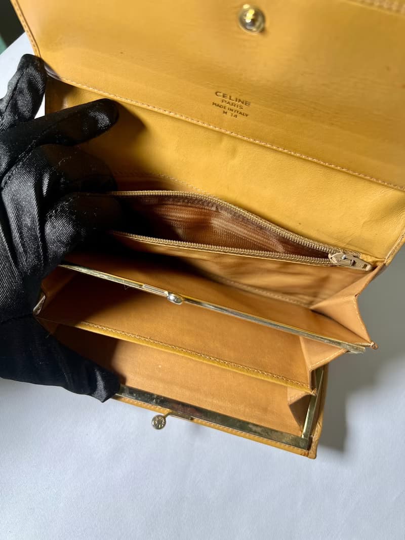 Celine啡色老花早期口金卡片套錢包長夾小手袋 日出中古二手