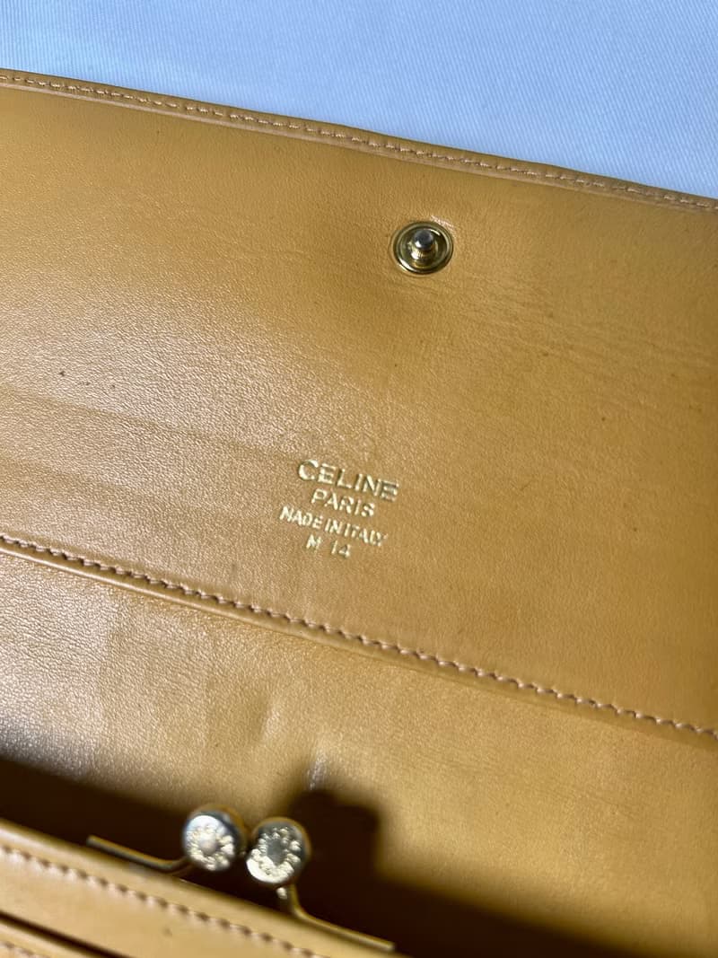 Celine啡色老花早期口金卡片套錢包長夾小手袋 日出中古二手