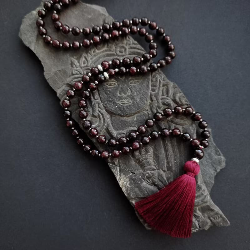 Mala Siddha - Muladhara Chakra 108 beads Garnet Japa Mala, Meditation Necklace