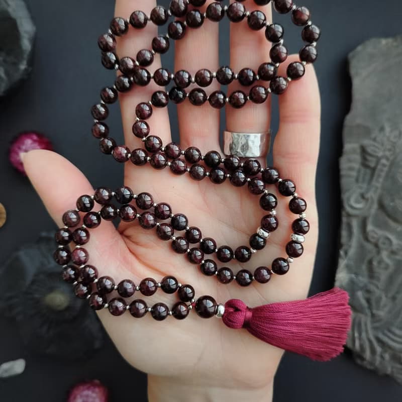 Mala Siddha - Muladhara Chakra 108 beads Garnet Japa Mala, Meditation Necklace