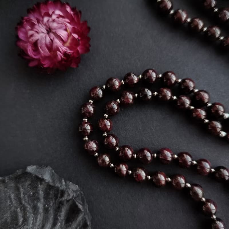 Mala Siddha - Muladhara Chakra 108 beads Garnet Japa Mala, Meditation Necklace