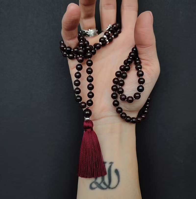 Mala Siddha - Muladhara Chakra 108 beads Garnet Japa Mala, Meditation Necklace