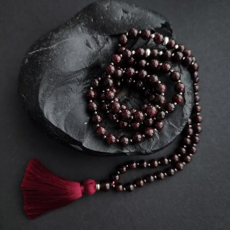 Mala Siddha - Muladhara Chakra 108 beads Garnet Japa Mala, Meditation Necklace
