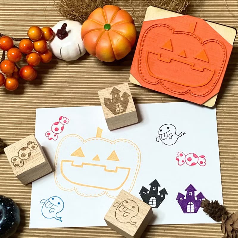 ハロウィン　はんこ4点セット　名札にも使える　Happy Halloween