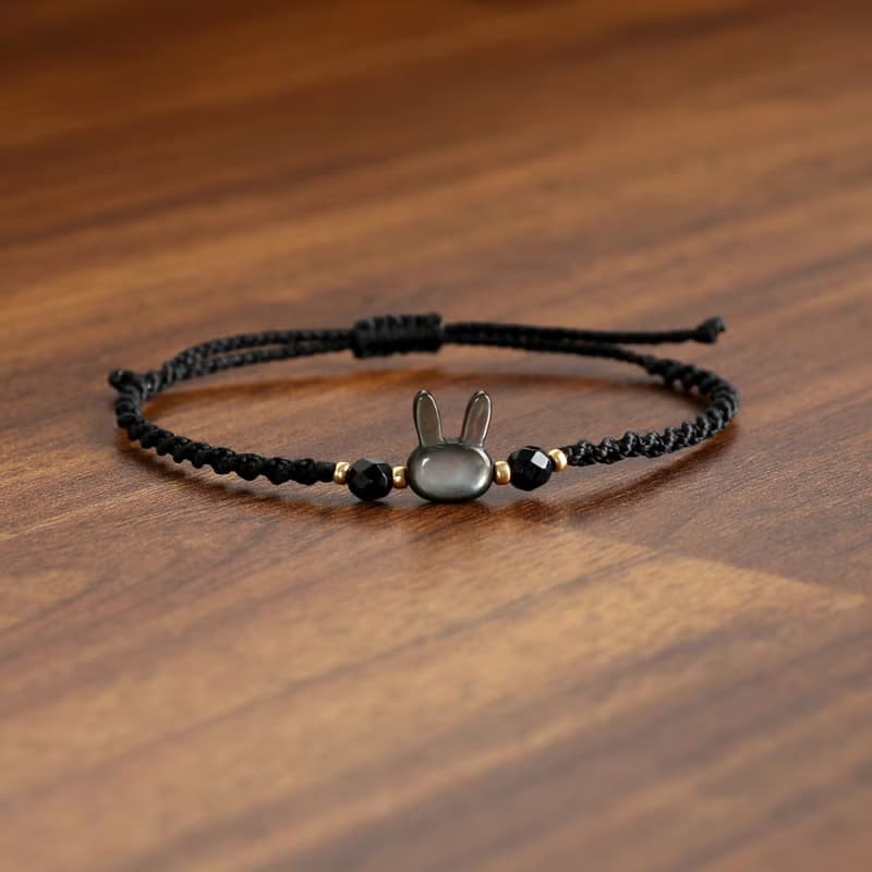 Black Rabbit Mother-of-pearl Onyx Macrame Knot Bracelet