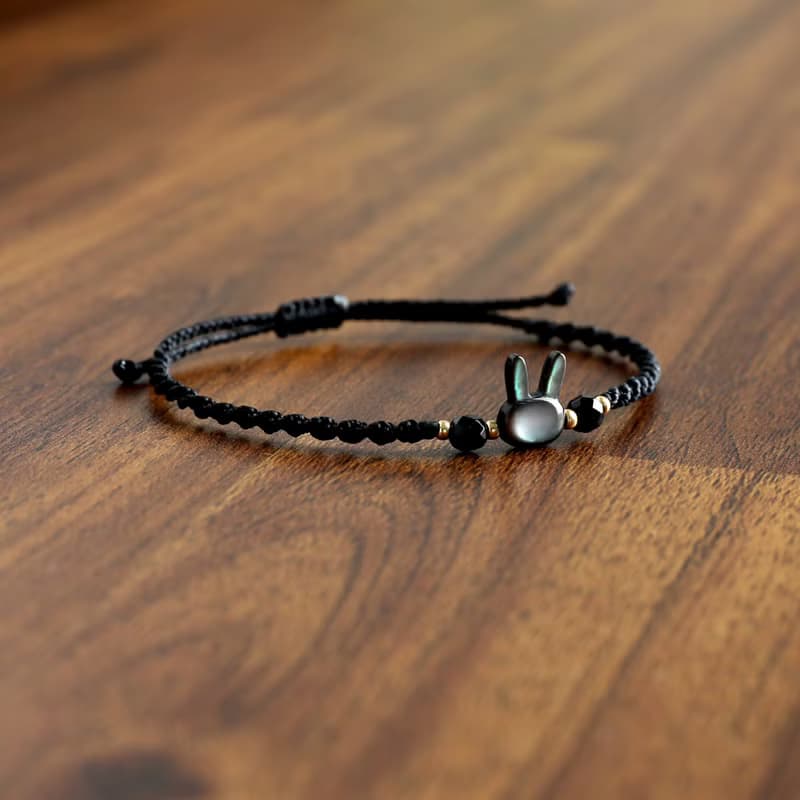 Black Rabbit Mother-of-pearl Onyx Macrame Knot Bracelet