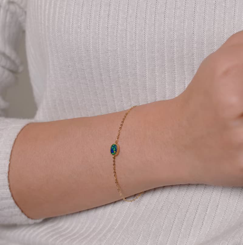 油畫蛋白石手鍊 - 18k純金 - 歐泊