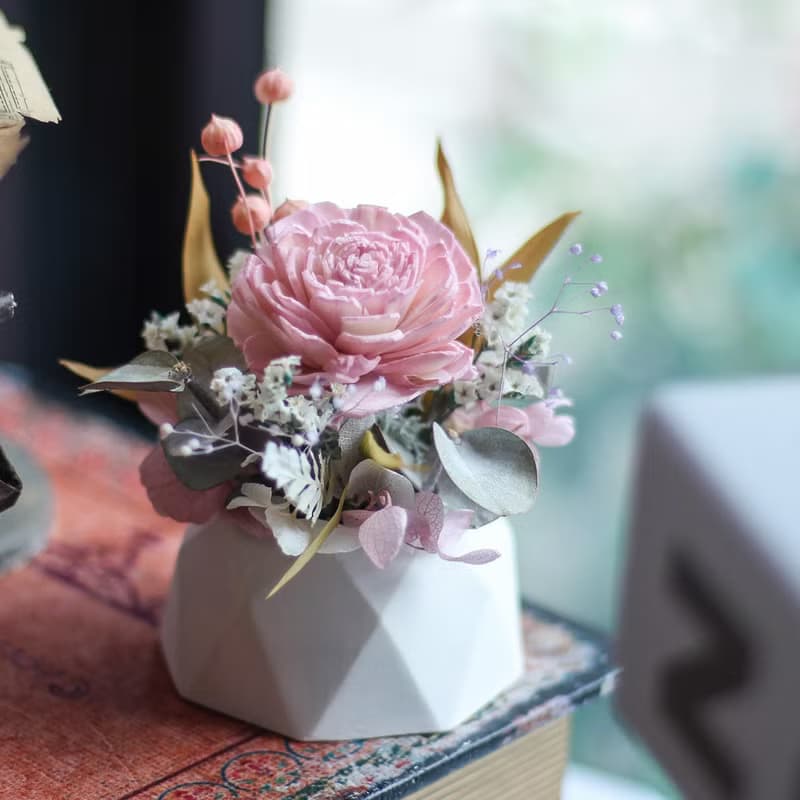 石膏擴香桌花-主花索拉花款 香氛擺飾 永生桌花 辦公療癒小物