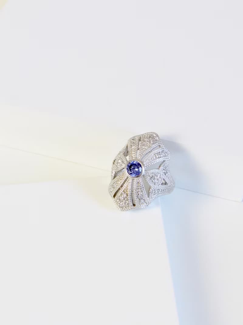 Vintage Filigree Shield Indigo Iolite Silver Cocktail Ring