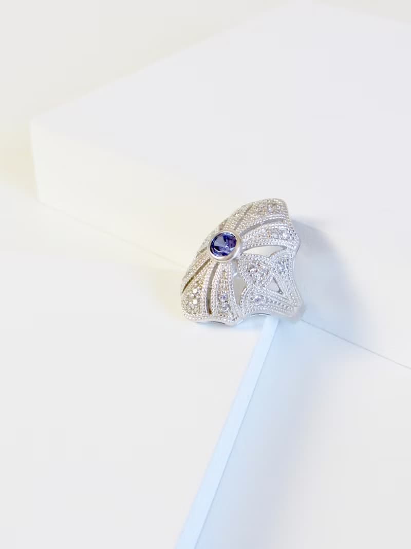 Vintage Filigree Shield Indigo Iolite Silver Cocktail Ring