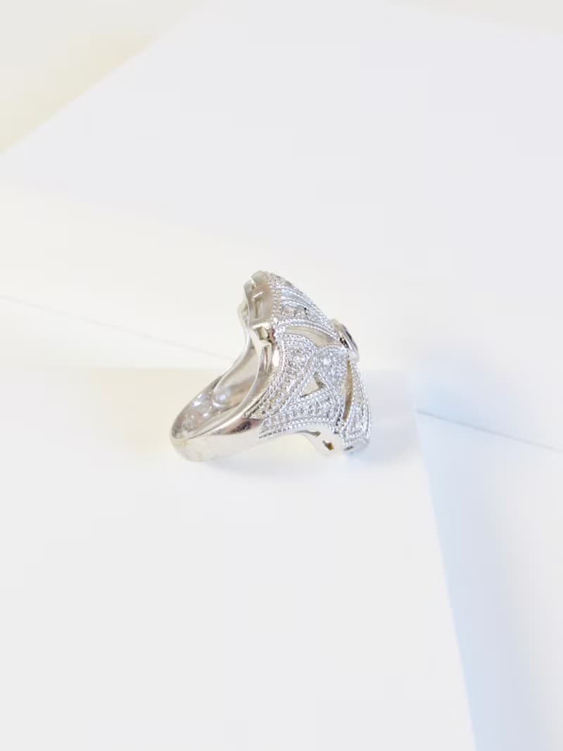 Vintage Filigree Shield Indigo Iolite Silver Cocktail Ring