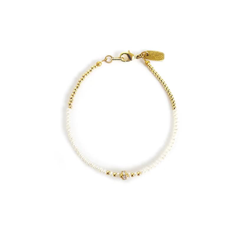 愛情 x 珍珠 6月 誕生石 鋯石 K金 白 【燦燦的溫柔。溫柔】 手環