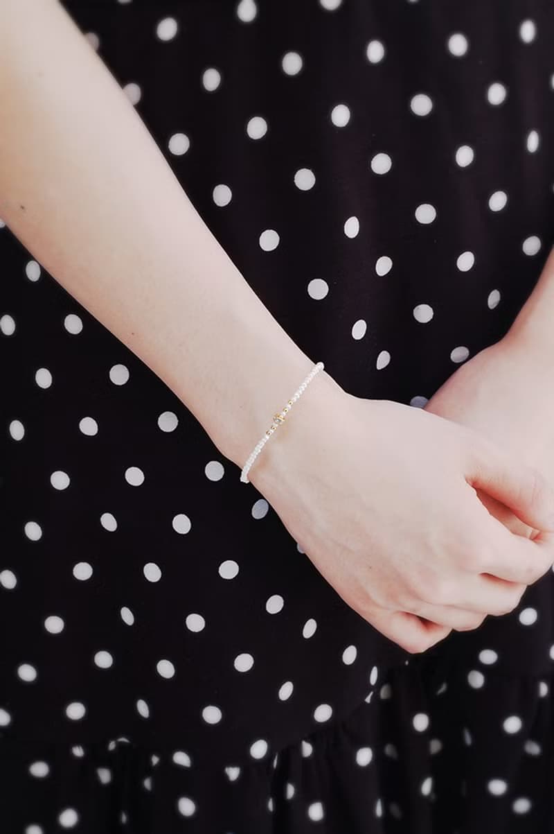 愛情 x 珍珠 6月 誕生石 鋯石 K金 白 【燦燦的溫柔。溫柔】 手環