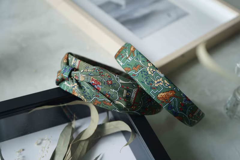 古董領帶改製髮箍-Salvatore Ferragamo美洲花豹-草原綠-耶誕禮物