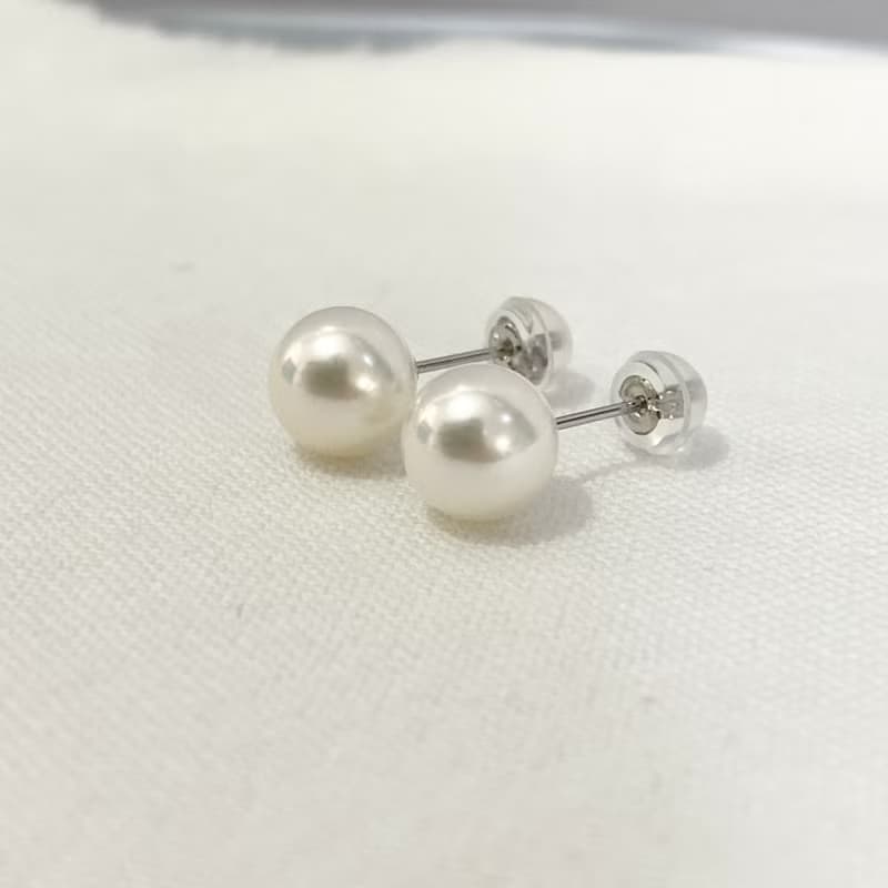 单粒珍珠耳钉 7-7.5/7.5-8/8-8.5/8.5-9毫米黑色Akoya珍珠