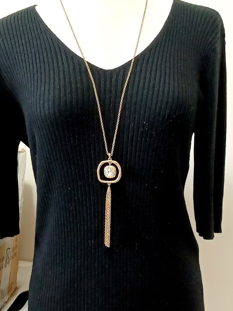 vintage jewelry 金色迴型萊茵流蘇長項鍊