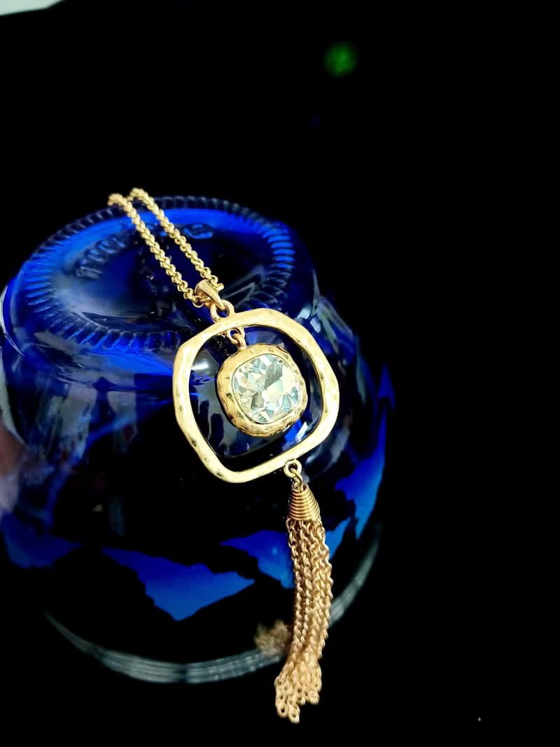 vintage jewelry 金色迴型萊茵流蘇長項鍊