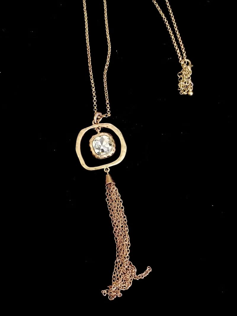vintage jewelry 金色迴型萊茵流蘇長項鍊