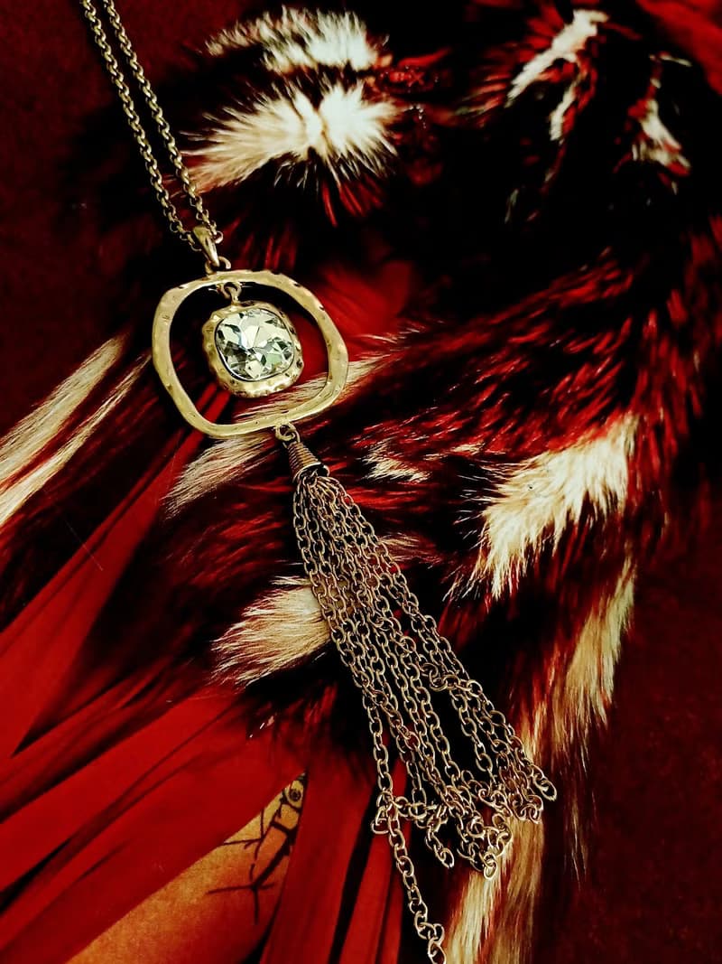 vintage jewelry 金色迴型萊茵流蘇長項鍊