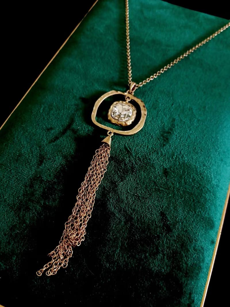 vintage jewelry 金色迴型萊茵流蘇長項鍊