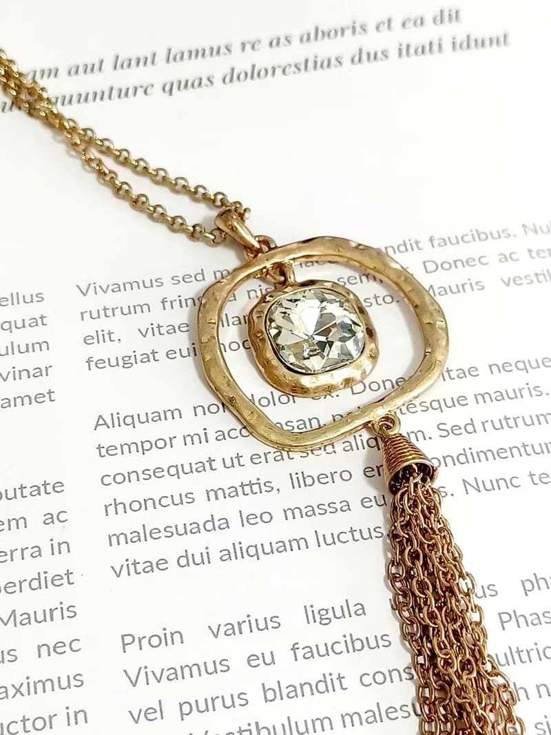 vintage jewelry 金色迴型萊茵流蘇長項鍊