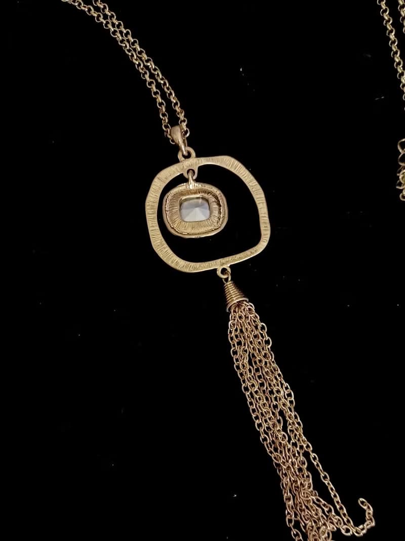 vintage jewelry 金色迴型萊茵流蘇長項鍊