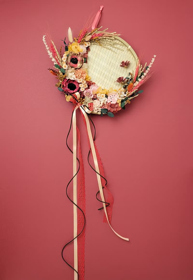 永生花乾燥花米篩佈置掛飾-喜慶紅橘粉下弦月款 喬遷入厝禮