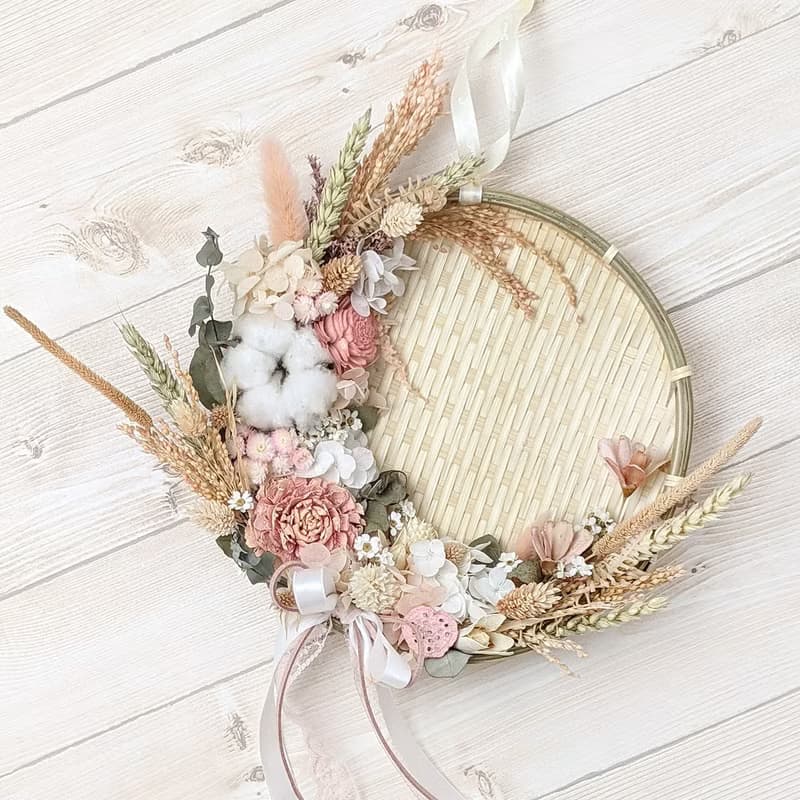 永生花乾燥花米篩佈置掛飾-喜慶紅橘粉下弦月款 喬遷入厝禮