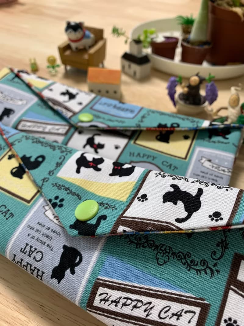 文青風環保純棉筷袋 快樂貓咪 氣質奶綠 日本 潮物 收納 手作餐具