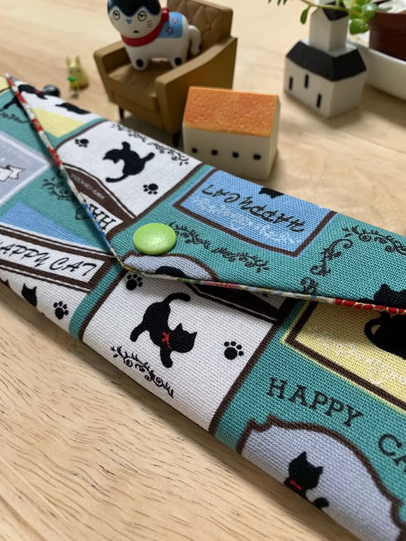 文青風環保純棉筷袋 快樂貓咪 氣質奶綠 日本 潮物 收納 手作餐具