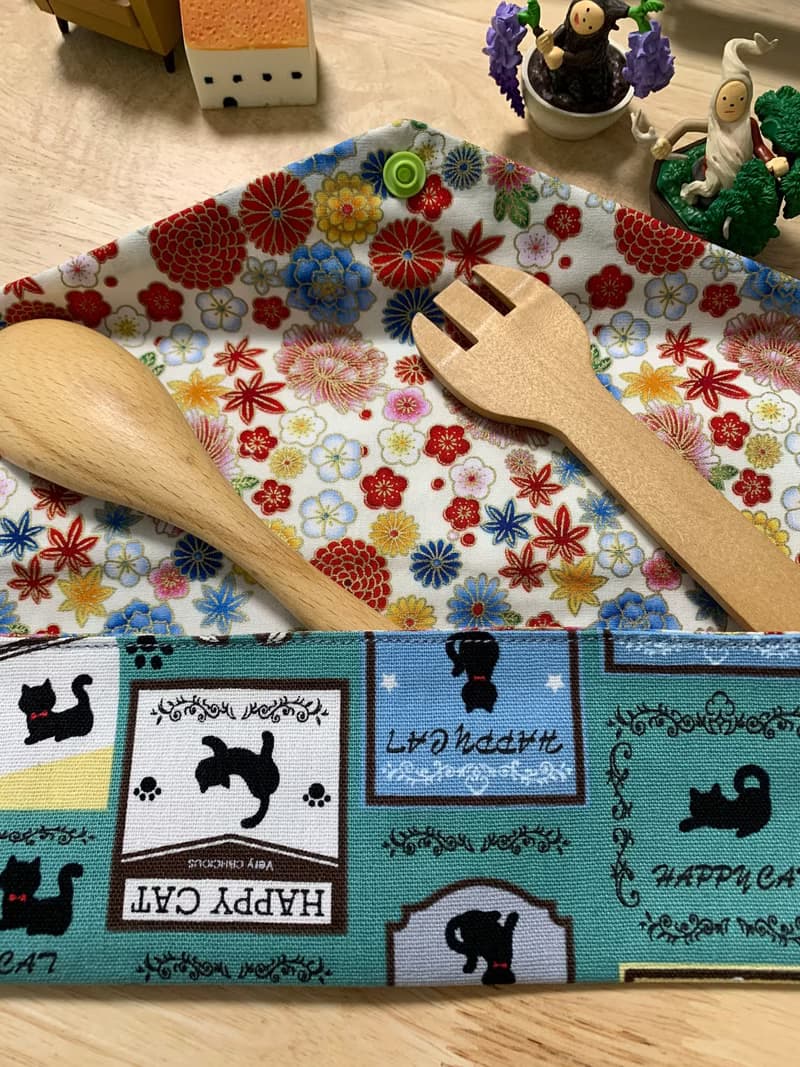 文青風環保純棉筷袋 快樂貓咪 氣質奶綠 日本 潮物 收納 手作餐具