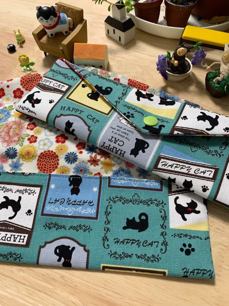 文青風環保純棉筷袋 快樂貓咪 氣質奶綠 日本 潮物 收納 手作餐具