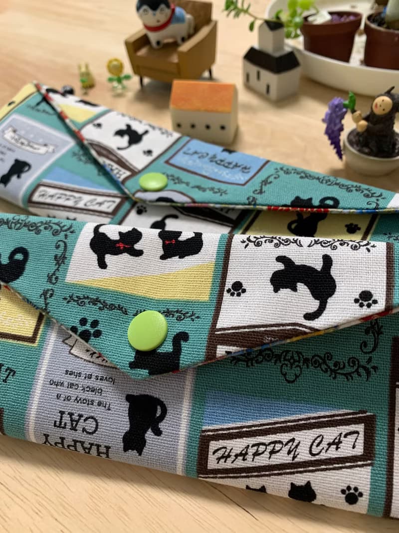 文青風環保純棉筷袋 快樂貓咪 氣質奶綠 日本 潮物 收納 手作餐具