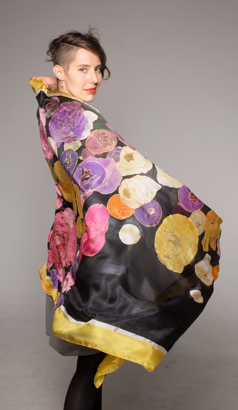 Floral Silk scarf/ Silk shawl-Falling Ranunculus/ Luxury Scarves