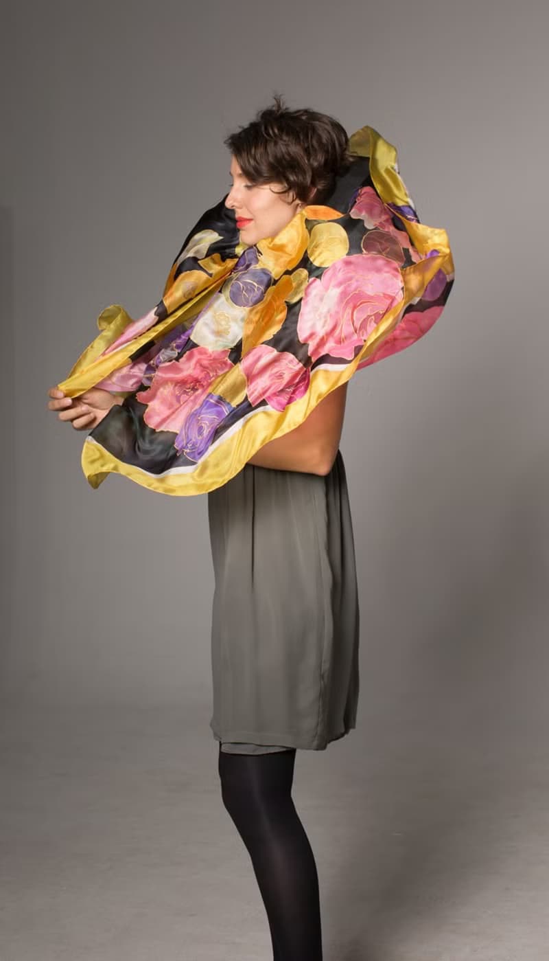 Floral Silk scarf/ Silk shawl-Falling Ranunculus/ Luxury Scarves