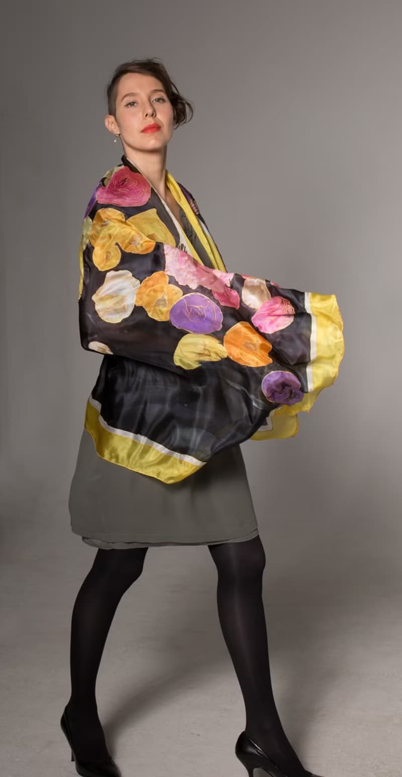 Floral Silk scarf/ Silk shawl-Falling Ranunculus/ Luxury Scarves