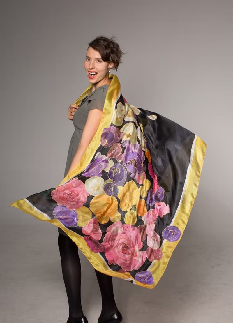 Floral Silk scarf/ Silk shawl-Falling Ranunculus/ Luxury Scarves
