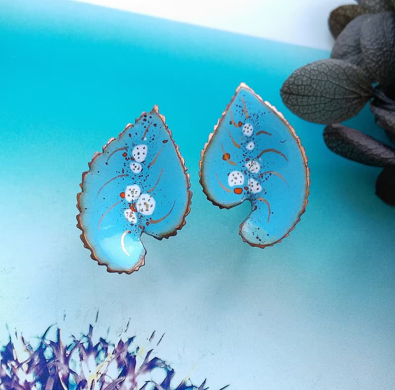 Vintage Jewelry 西洋古董飾品 Copper 手工 心葉 栓式耳環