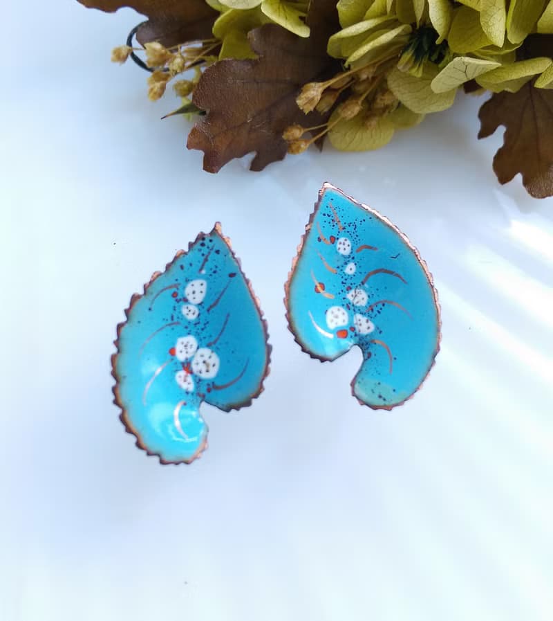 Vintage Jewelry 西洋古董飾品 Copper 手工 心葉 栓式耳環