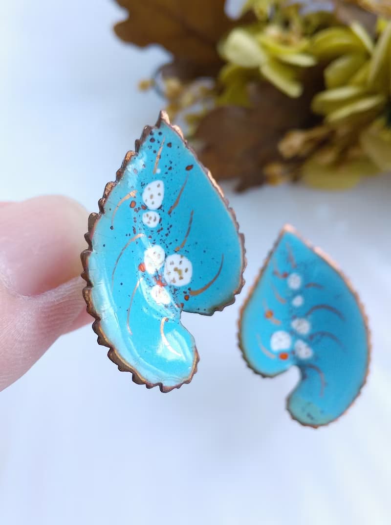 Vintage Jewelry 西洋古董飾品 Copper 手工 心葉 栓式耳環
