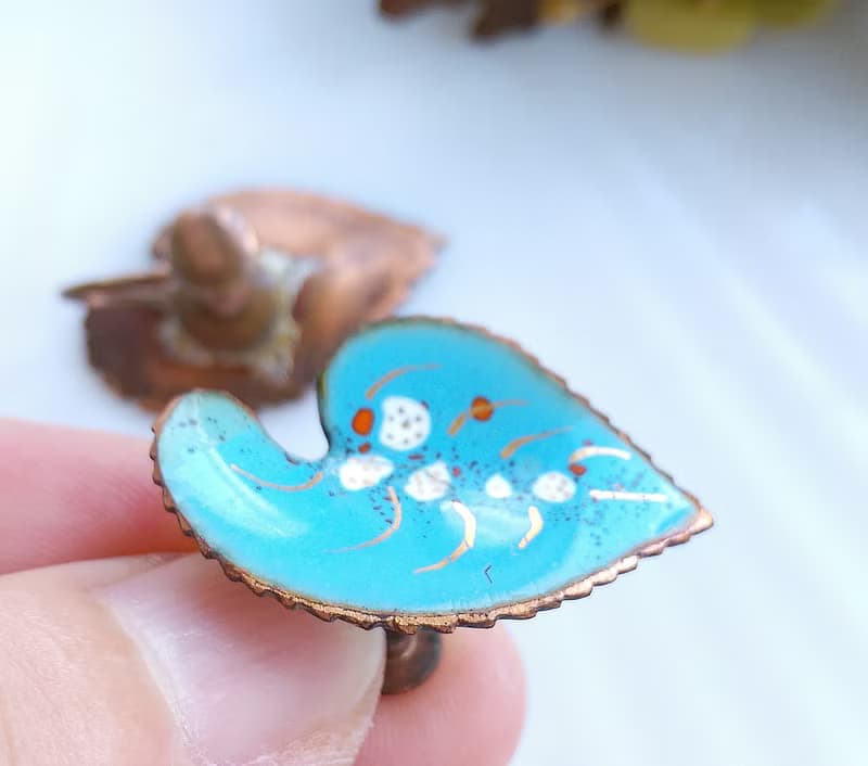 Vintage Jewelry 西洋古董飾品 Copper 手工 心葉 栓式耳環