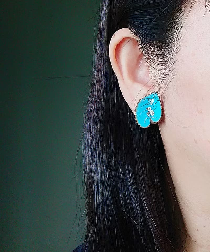 Vintage Jewelry 西洋古董飾品 Copper 手工 心葉 栓式耳環