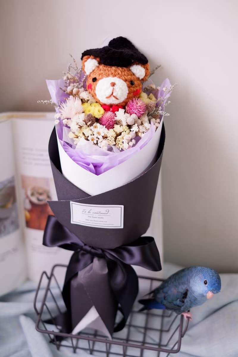 未完待續 | 手工 畢業熊乾燥花 長花束  鉤針娃娃 棕熊款 預購