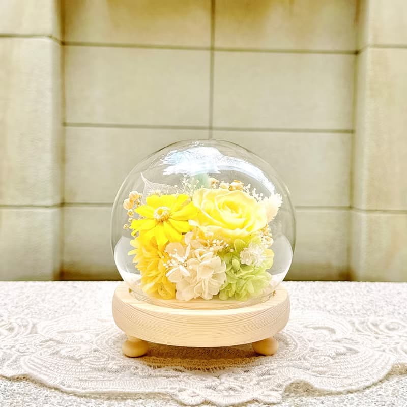 繽紛夢幻/永生花/乾燥花/圓形/夜燈/玻璃盅/玻璃罩